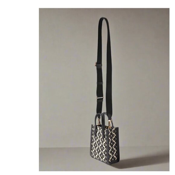 Kate Spade Flower Jacquard Manhattan Mini Tote Blue Leather Crossbody Bag - Picture 8 of 12